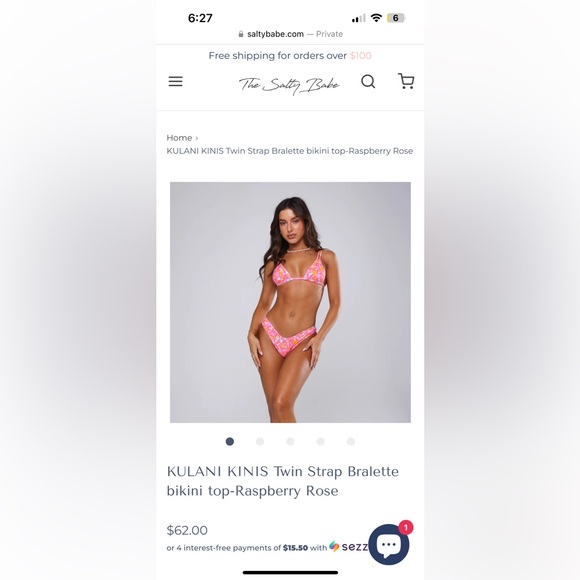 NWT Kulani Kinis. Raspberry rosé - Size M. Twin strap bralette bikini top - Picture 3 of 3